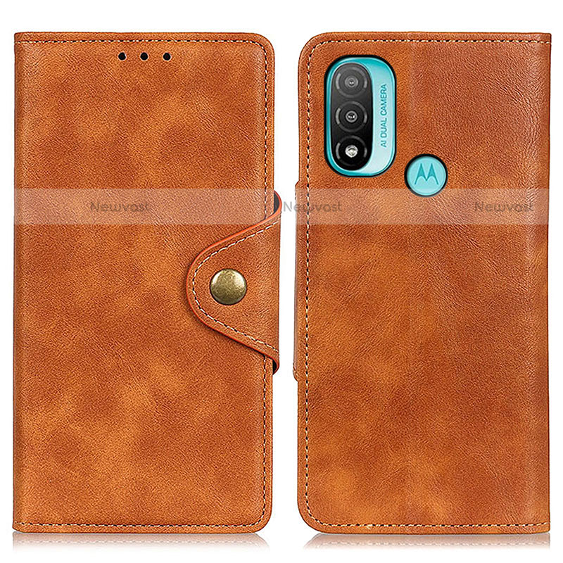 Leather Case Stands Flip Cover Holder N06P for Motorola Moto E30 Brown