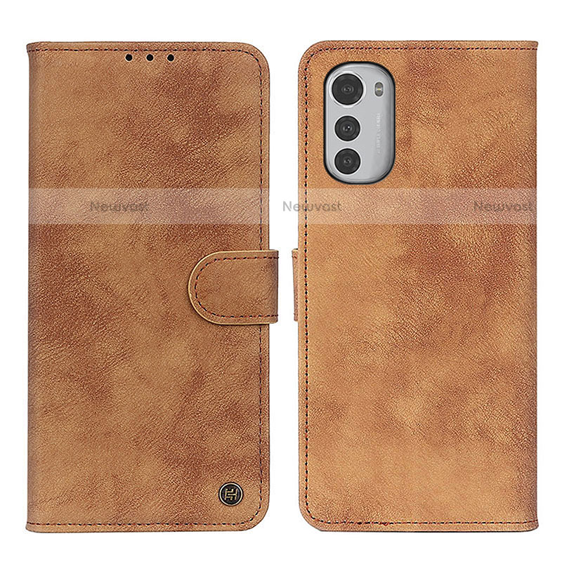 Leather Case Stands Flip Cover Holder N06P for Motorola Moto E32 Brown