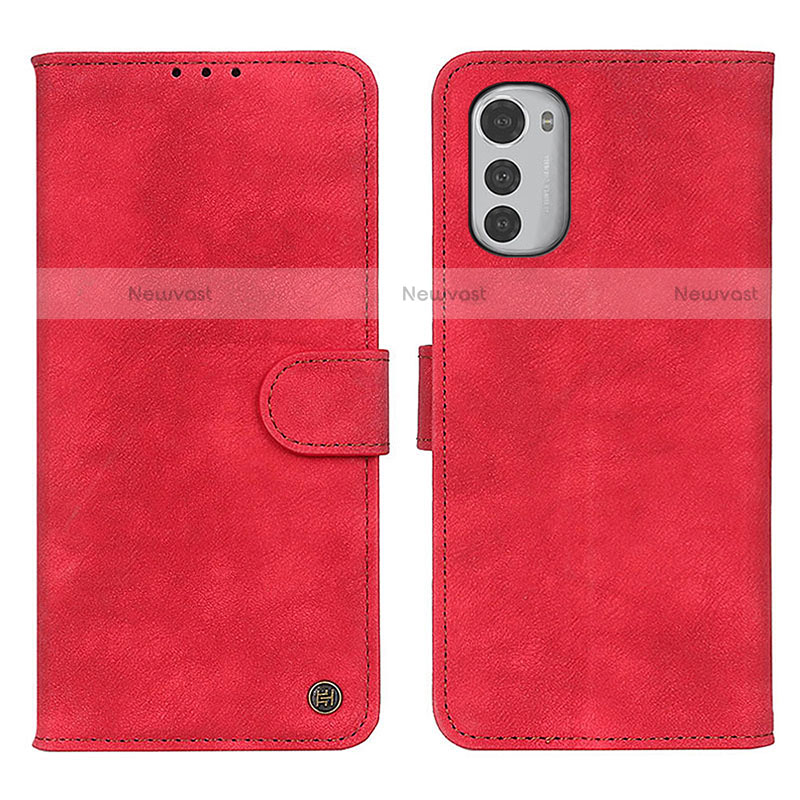 Leather Case Stands Flip Cover Holder N06P for Motorola Moto E32s Red