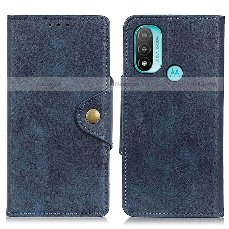 Leather Case Stands Flip Cover Holder N06P for Motorola Moto E40 Blue