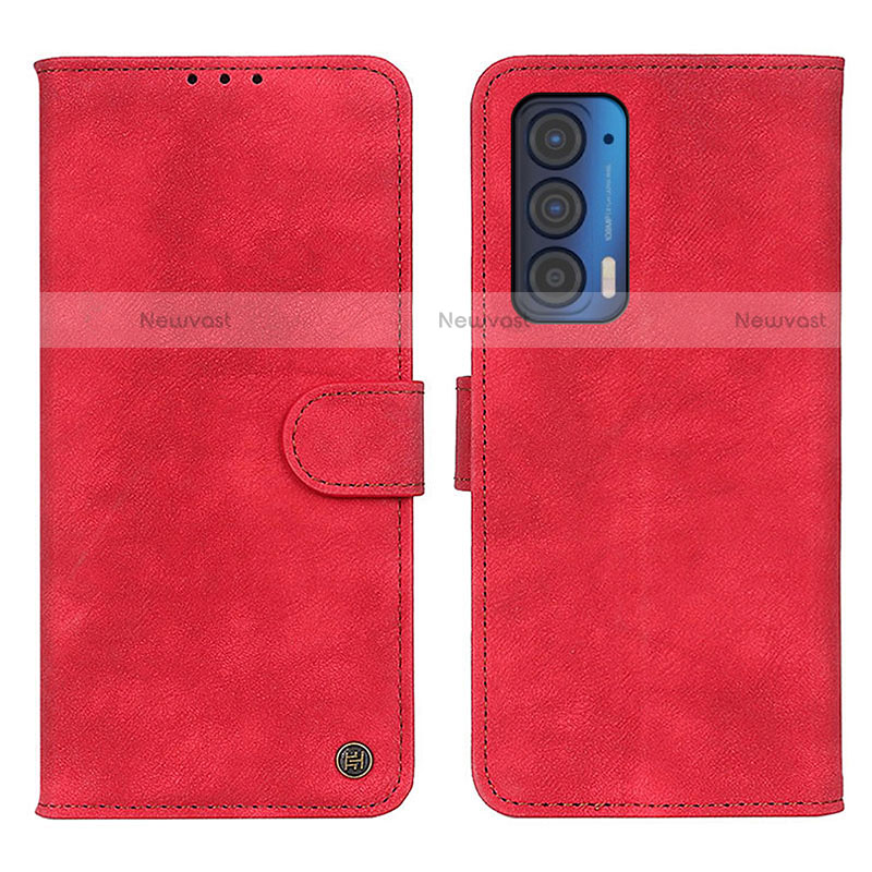 Leather Case Stands Flip Cover Holder N06P for Motorola Moto Edge (2021) 5G Red