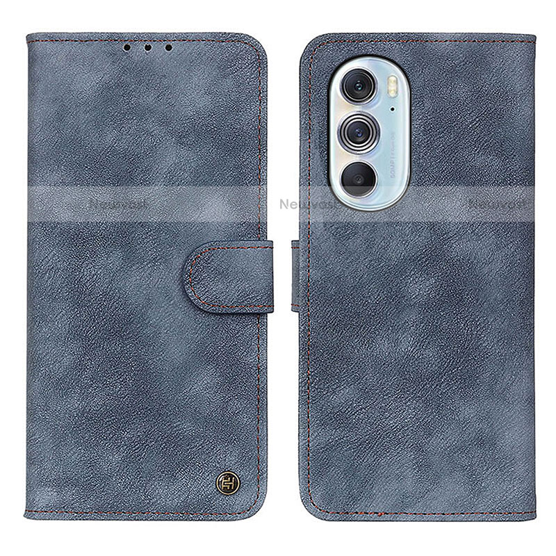 Leather Case Stands Flip Cover Holder N06P for Motorola Moto Edge 30 Pro 5G Blue