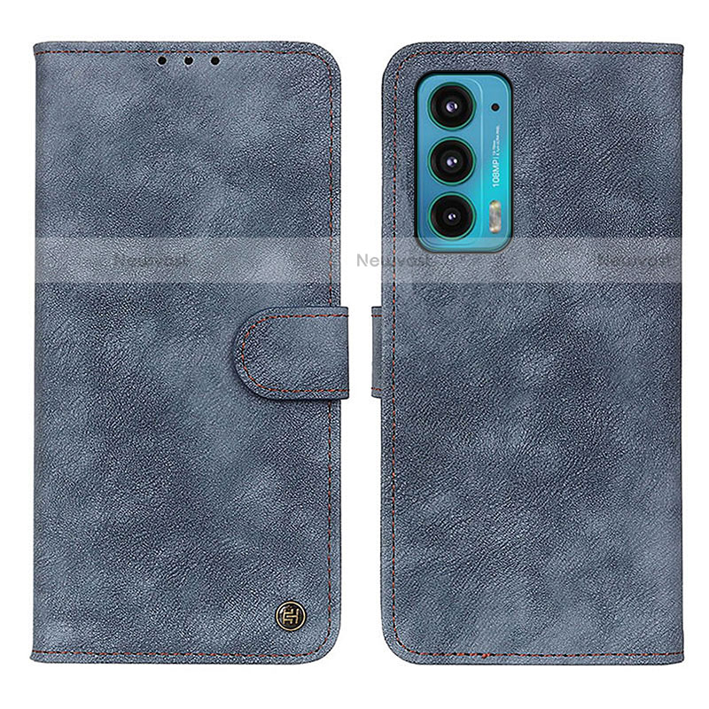 Leather Case Stands Flip Cover Holder N06P for Motorola Moto Edge Lite 5G Blue