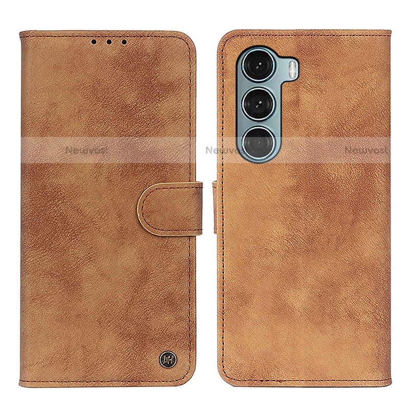 Leather Case Stands Flip Cover Holder N06P for Motorola Moto G200 5G Brown