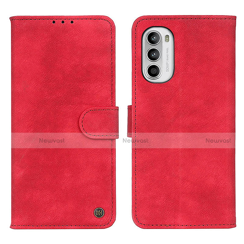 Leather Case Stands Flip Cover Holder N06P for Motorola MOTO G52 Red