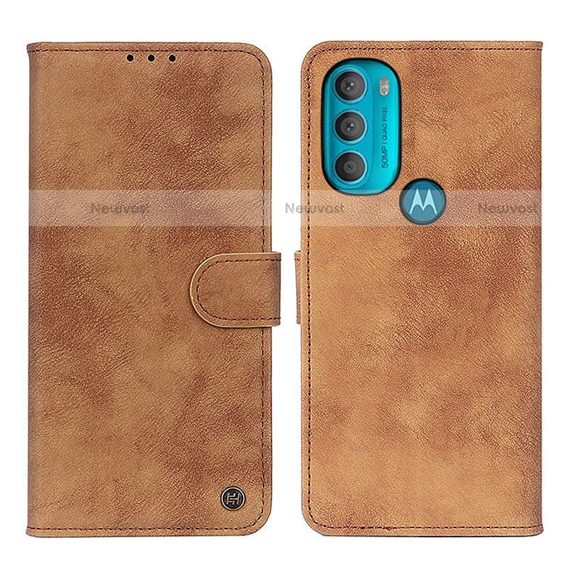 Leather Case Stands Flip Cover Holder N06P for Motorola Moto G71 5G Brown