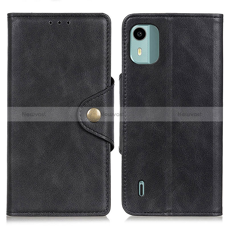 Leather Case Stands Flip Cover Holder N06P for Nokia C12 Black