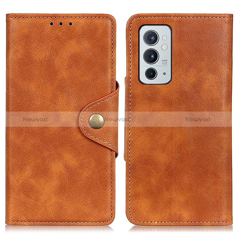 Leather Case Stands Flip Cover Holder N06P for OnePlus 9RT 5G Brown