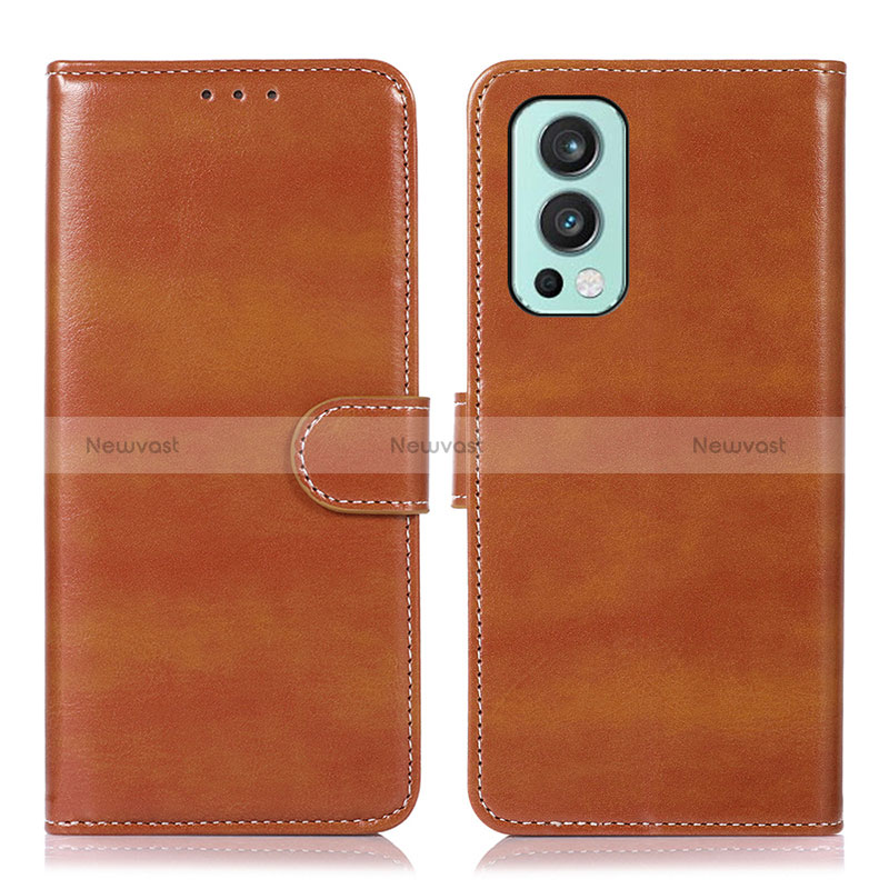 Leather Case Stands Flip Cover Holder N06P for OnePlus Nord 2 5G Brown