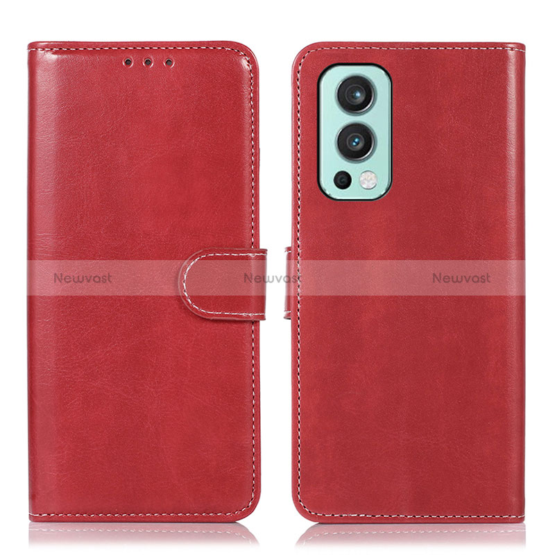 Leather Case Stands Flip Cover Holder N06P for OnePlus Nord 2 5G Red