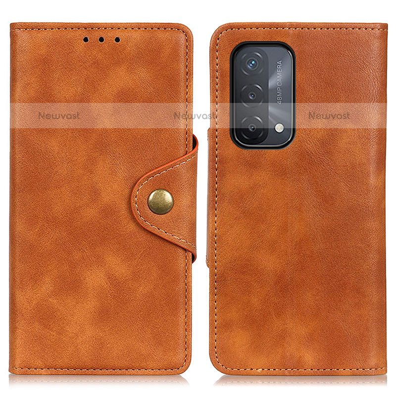 Leather Case Stands Flip Cover Holder N06P for OnePlus Nord N200 5G Brown