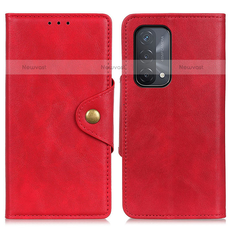 Leather Case Stands Flip Cover Holder N06P for OnePlus Nord N200 5G Red