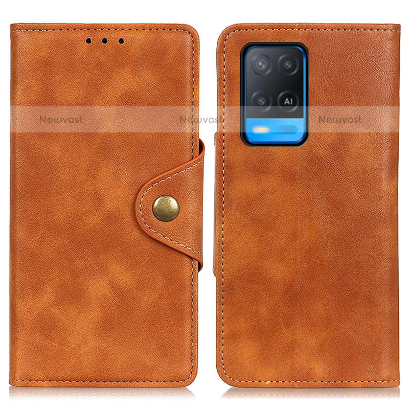 Leather Case Stands Flip Cover Holder N06P for Oppo A54 4G Brown