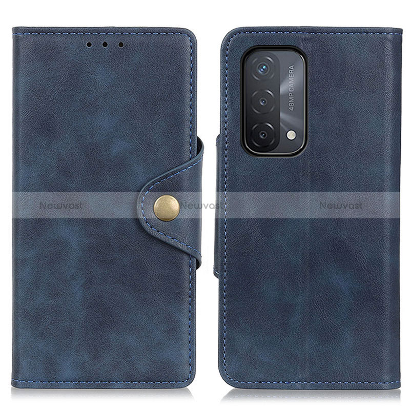 Leather Case Stands Flip Cover Holder N06P for Oppo A54 5G Blue