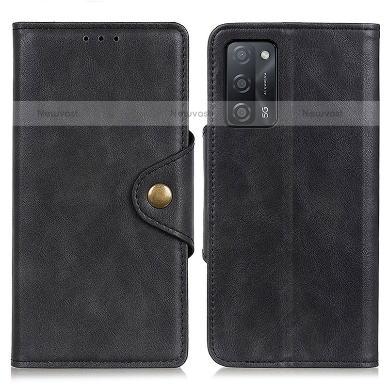 Leather Case Stands Flip Cover Holder N06P for Oppo A55 5G Black