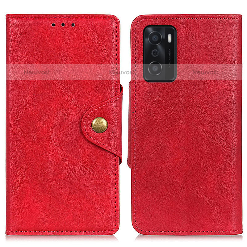 Leather Case Stands Flip Cover Holder N06P for Oppo A55S 5G Red