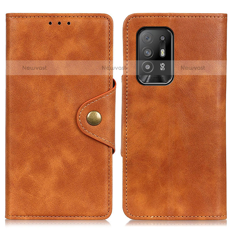 Leather Case Stands Flip Cover Holder N06P for Oppo A94 5G Brown