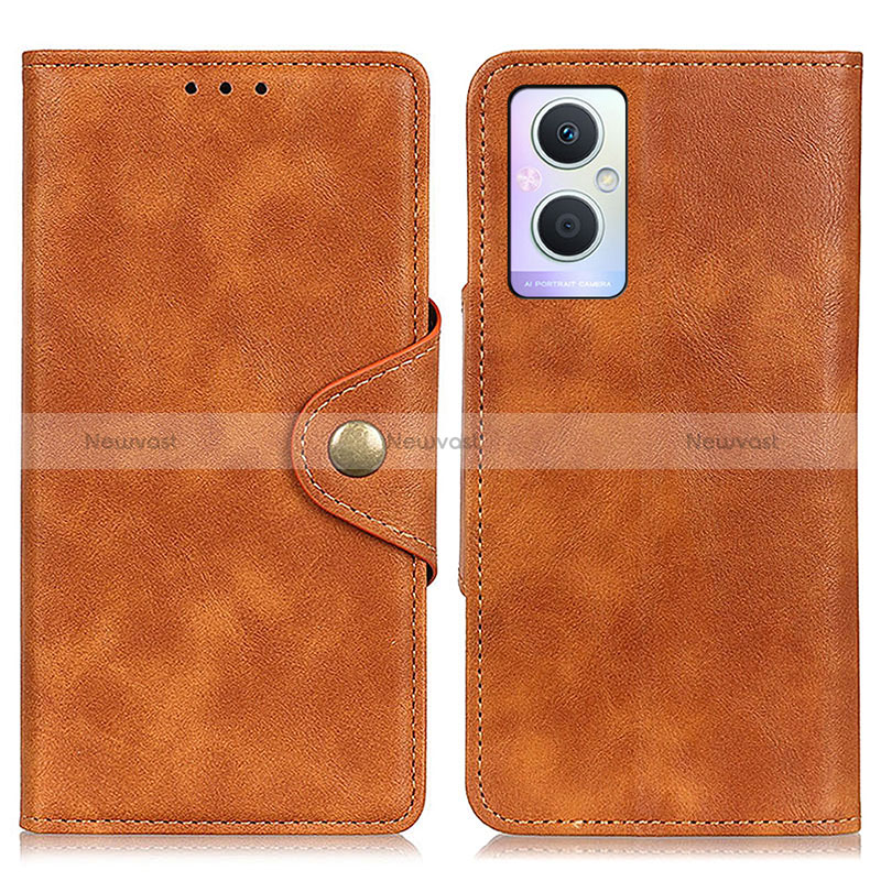 Leather Case Stands Flip Cover Holder N06P for Oppo A96 5G Brown