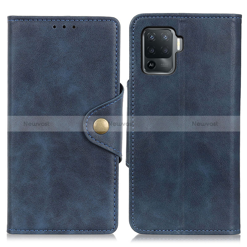 Leather Case Stands Flip Cover Holder N06P for Oppo Reno5 F Blue