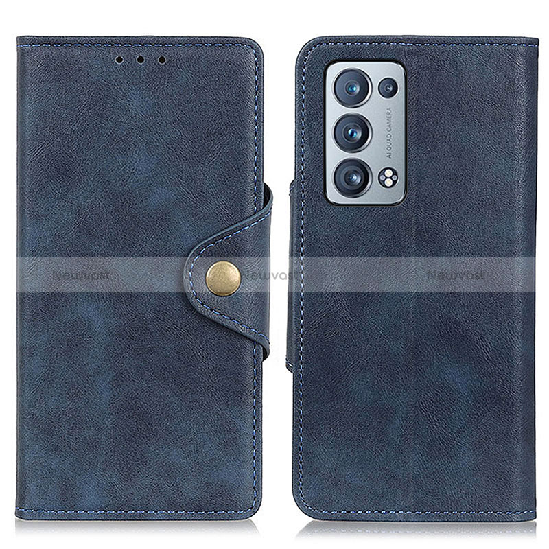 Leather Case Stands Flip Cover Holder N06P for Oppo Reno6 Pro+ Plus 5G Blue