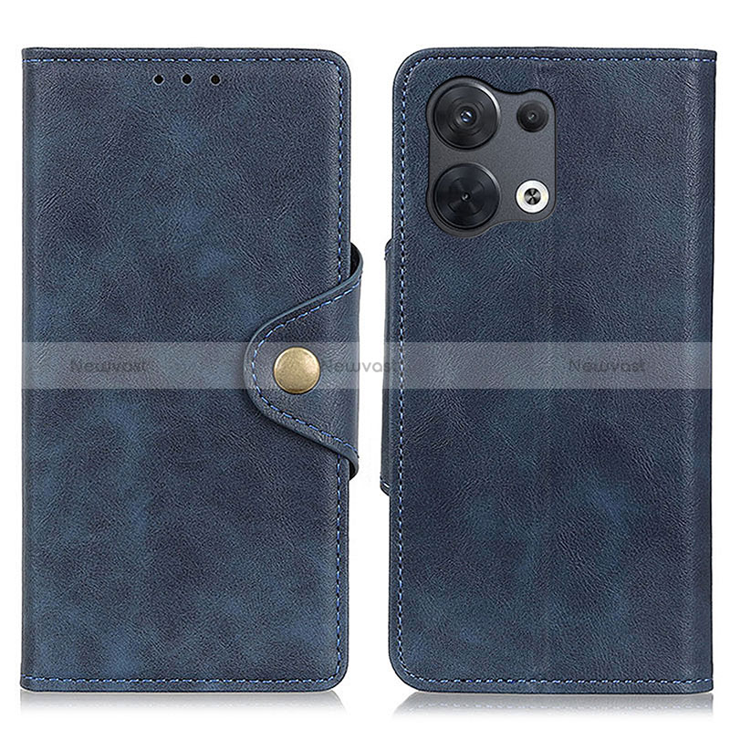 Leather Case Stands Flip Cover Holder N06P for Oppo Reno9 5G Blue