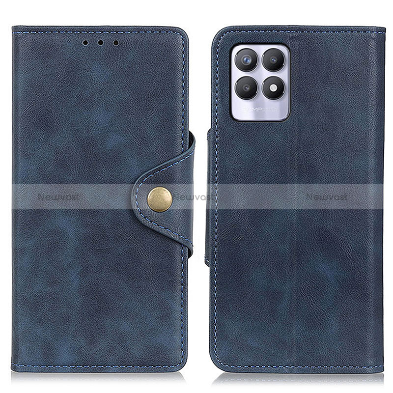 Leather Case Stands Flip Cover Holder N06P for Realme 8i Blue