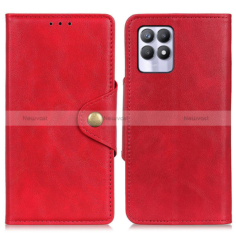 Leather Case Stands Flip Cover Holder N06P for Realme 8i Red