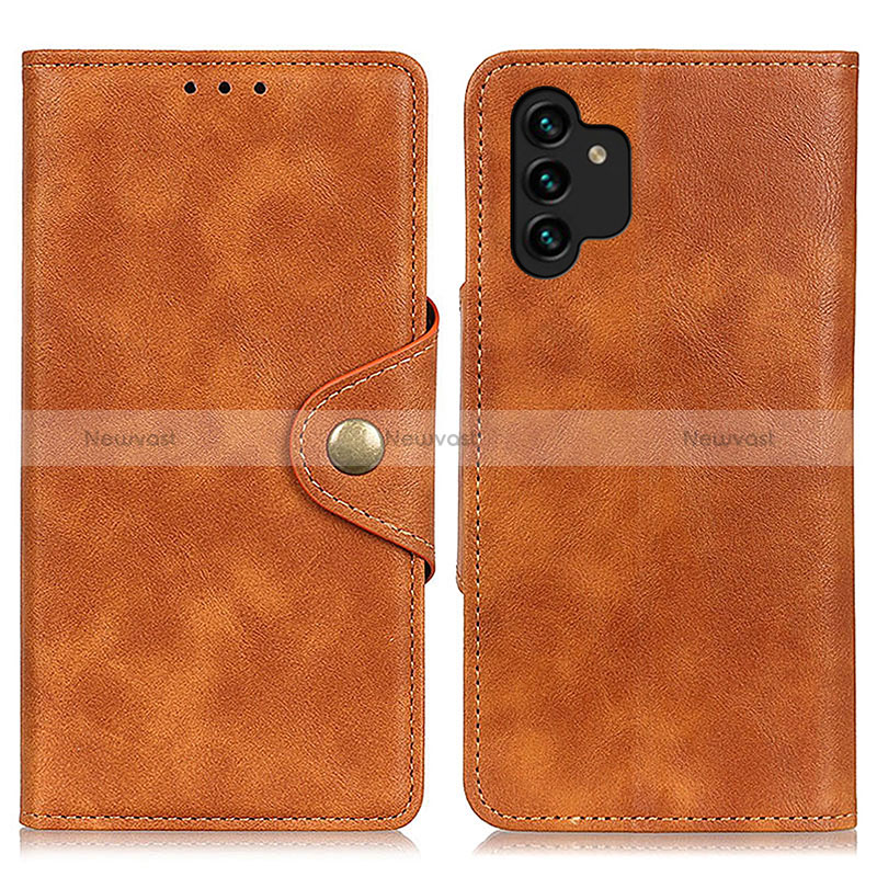 Leather Case Stands Flip Cover Holder N06P for Samsung Galaxy A13 4G Brown