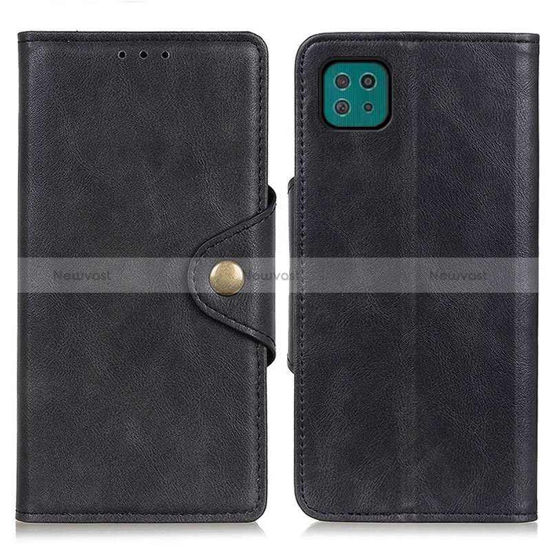 Leather Case Stands Flip Cover Holder N06P for Samsung Galaxy A22 5G Black