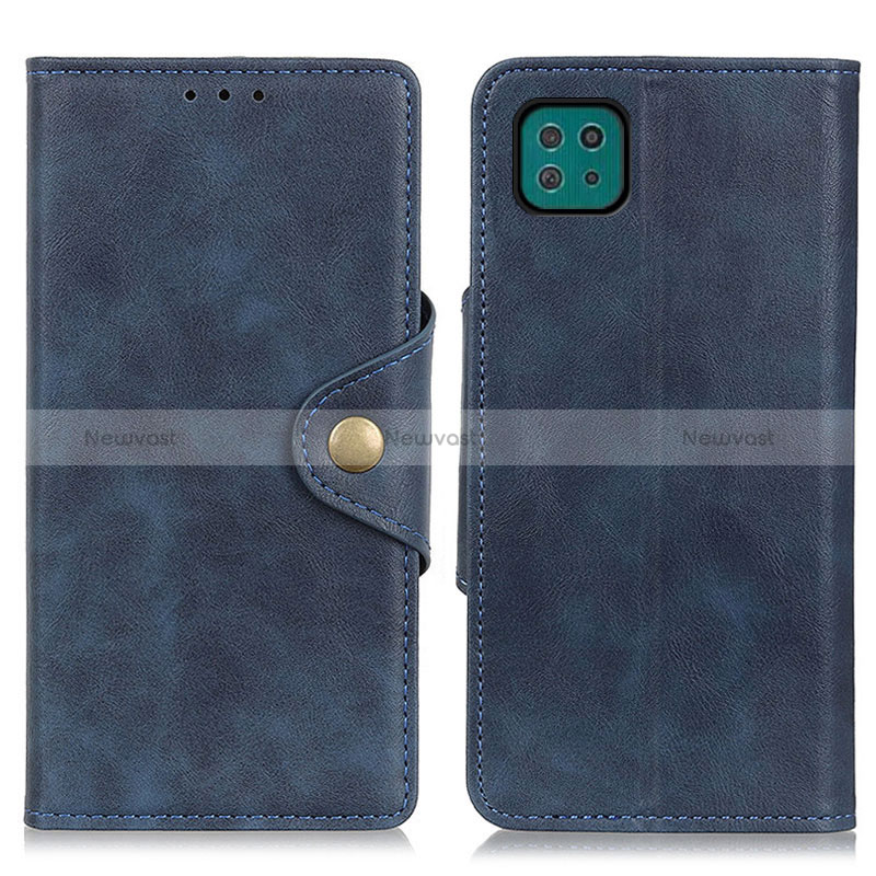 Leather Case Stands Flip Cover Holder N06P for Samsung Galaxy A22 5G Blue