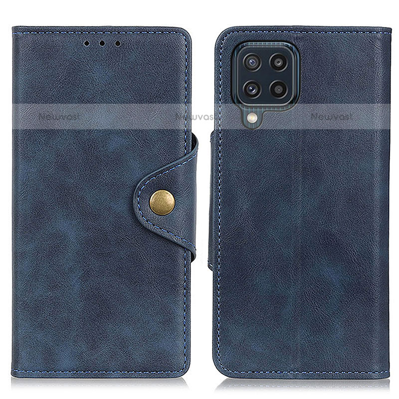 Leather Case Stands Flip Cover Holder N06P for Samsung Galaxy M32 4G Blue