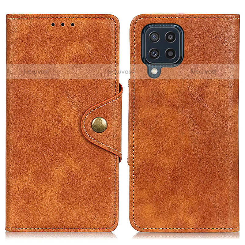 Leather Case Stands Flip Cover Holder N06P for Samsung Galaxy M32 4G Brown