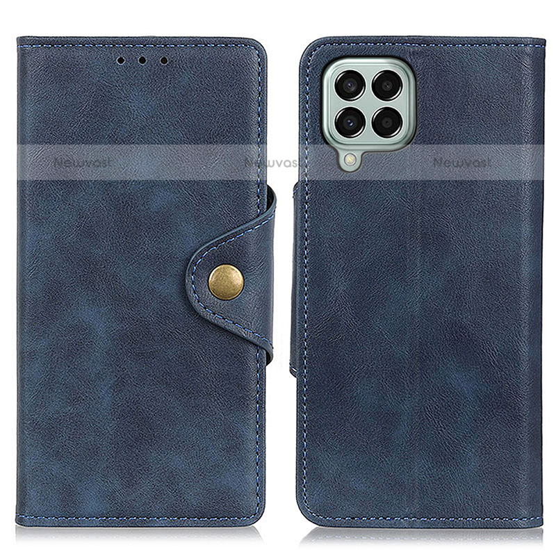 Leather Case Stands Flip Cover Holder N06P for Samsung Galaxy M33 5G Blue