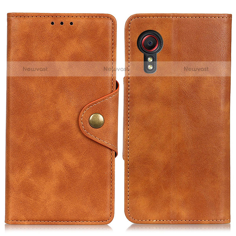 Leather Case Stands Flip Cover Holder N06P for Samsung Galaxy XCover 5 SM-G525F Brown