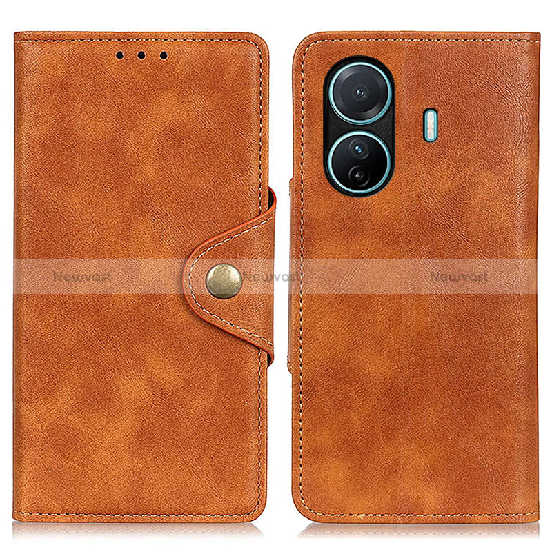 Leather Case Stands Flip Cover Holder N06P for Vivo iQOO Z6 Pro 5G Brown