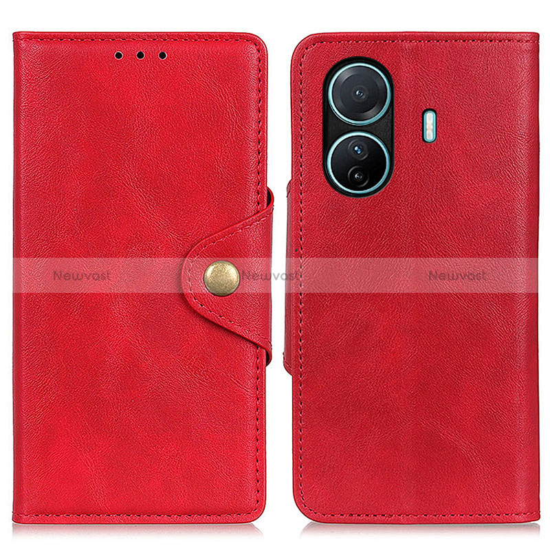 Leather Case Stands Flip Cover Holder N06P for Vivo iQOO Z6 Pro 5G Red