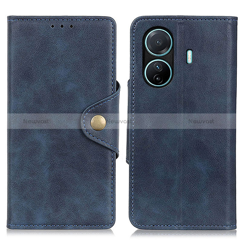 Leather Case Stands Flip Cover Holder N06P for Vivo T1 5G Blue