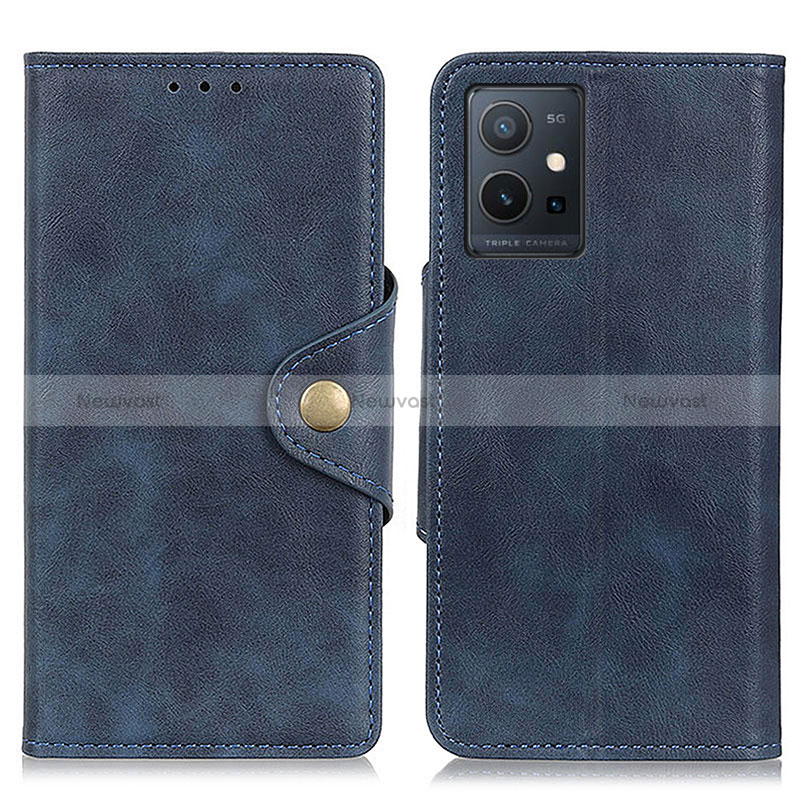 Leather Case Stands Flip Cover Holder N06P for Vivo Y33e 5G Blue