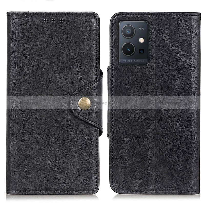 Leather Case Stands Flip Cover Holder N06P for Vivo Y55s 5G Black