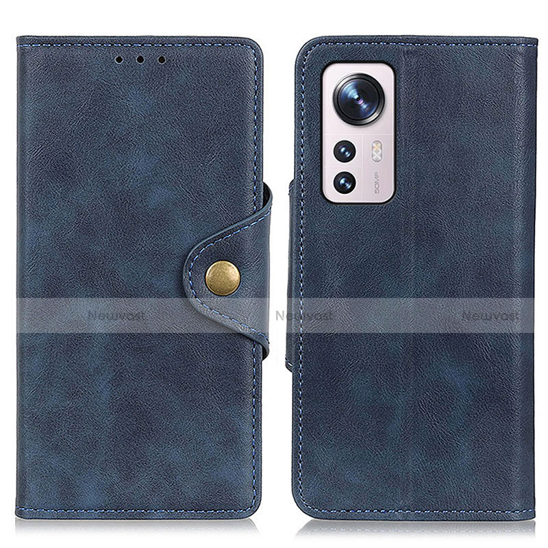 Leather Case Stands Flip Cover Holder N06P for Xiaomi Mi 12 5G Blue