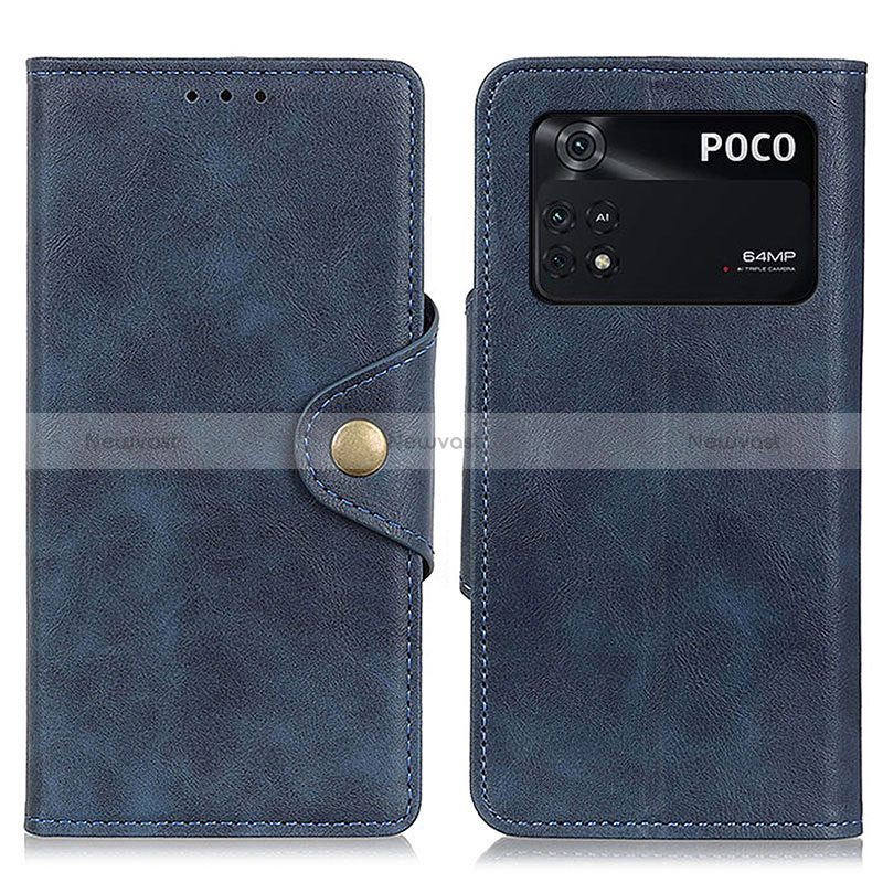 Leather Case Stands Flip Cover Holder N06P for Xiaomi Poco M4 Pro 4G Blue