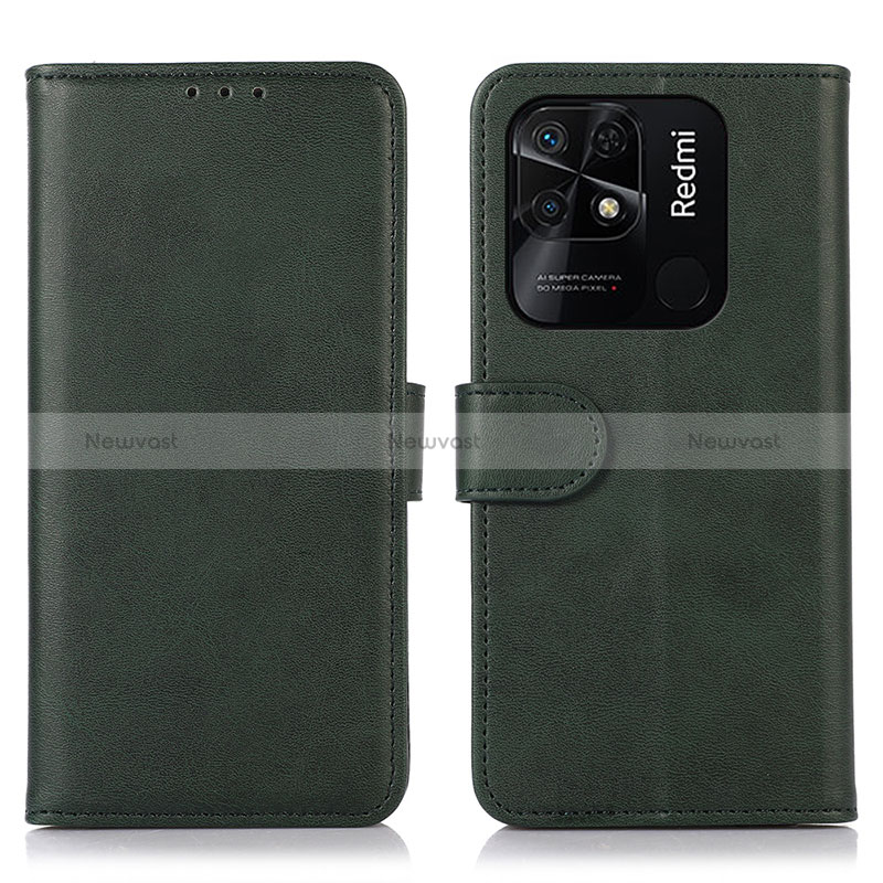 Leather Case Stands Flip Cover Holder N06P for Xiaomi Redmi 10 India Green