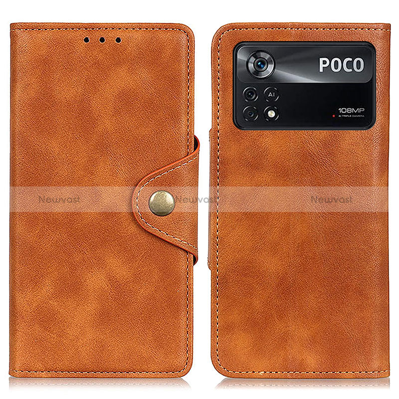 Leather Case Stands Flip Cover Holder N06P for Xiaomi Redmi Note 11E Pro 5G Brown