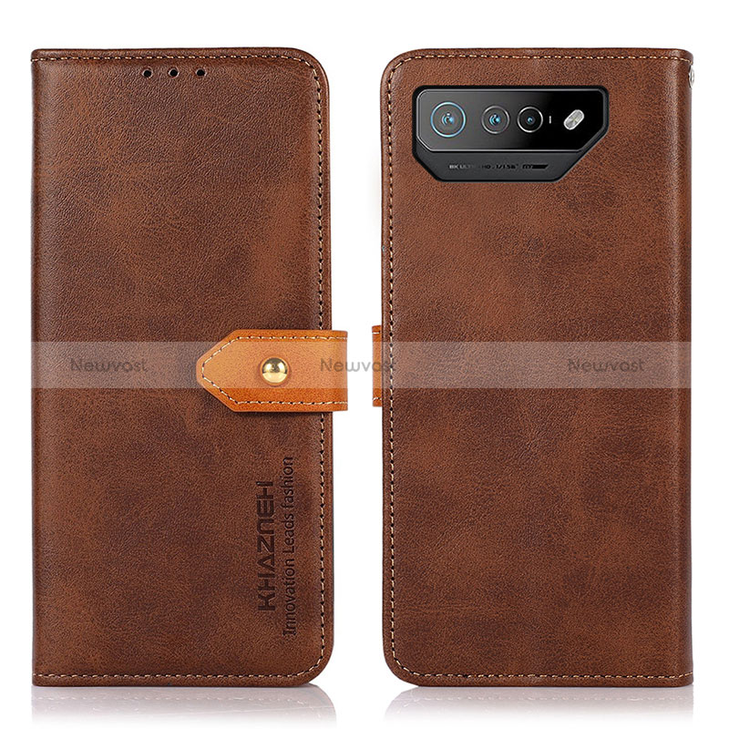 Leather Case Stands Flip Cover Holder N07P for Asus ROG Phone 7 Ultimate Brown