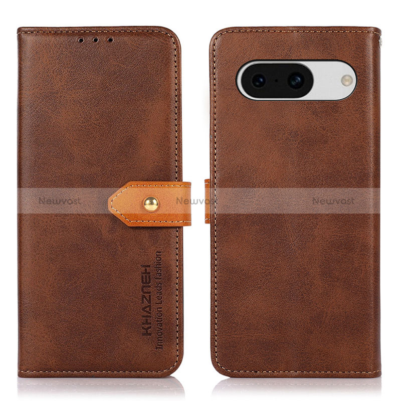 Leather Case Stands Flip Cover Holder N07P for Google Pixel 8a 5G Brown
