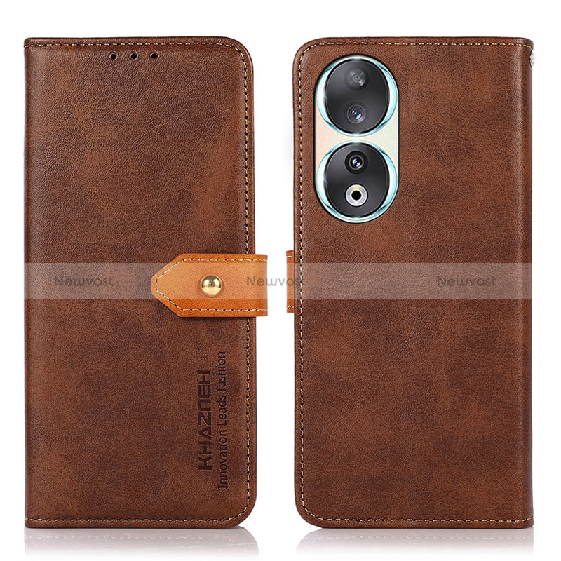 Leather Case Stands Flip Cover Holder N07P for Huawei Honor 90 5G Brown