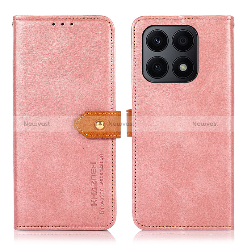 Leather Case Stands Flip Cover Holder N07P for Huawei Honor X8a 4G Pink