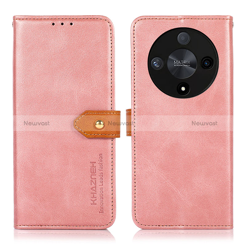 Leather Case Stands Flip Cover Holder N07P for Huawei Honor X9b 5G Pink