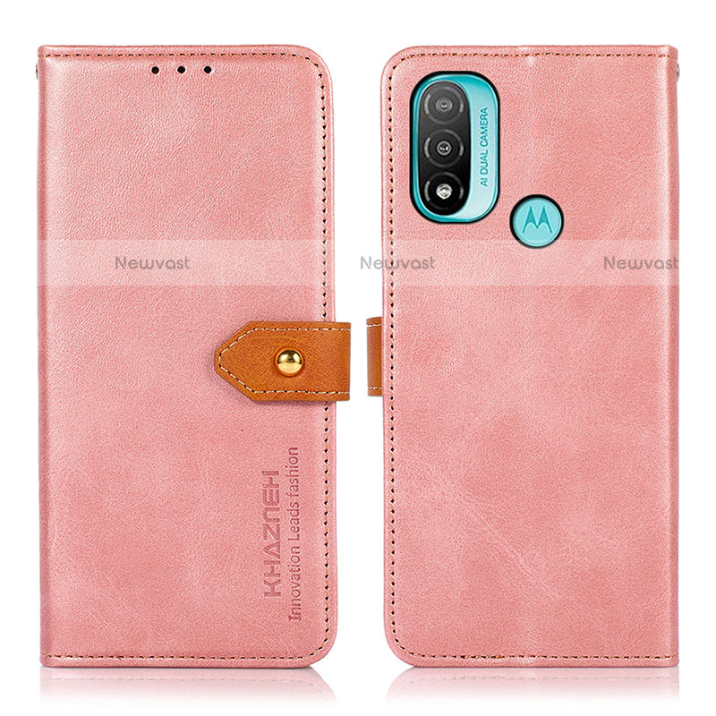 Leather Case Stands Flip Cover Holder N07P for Motorola Moto E40 Pink