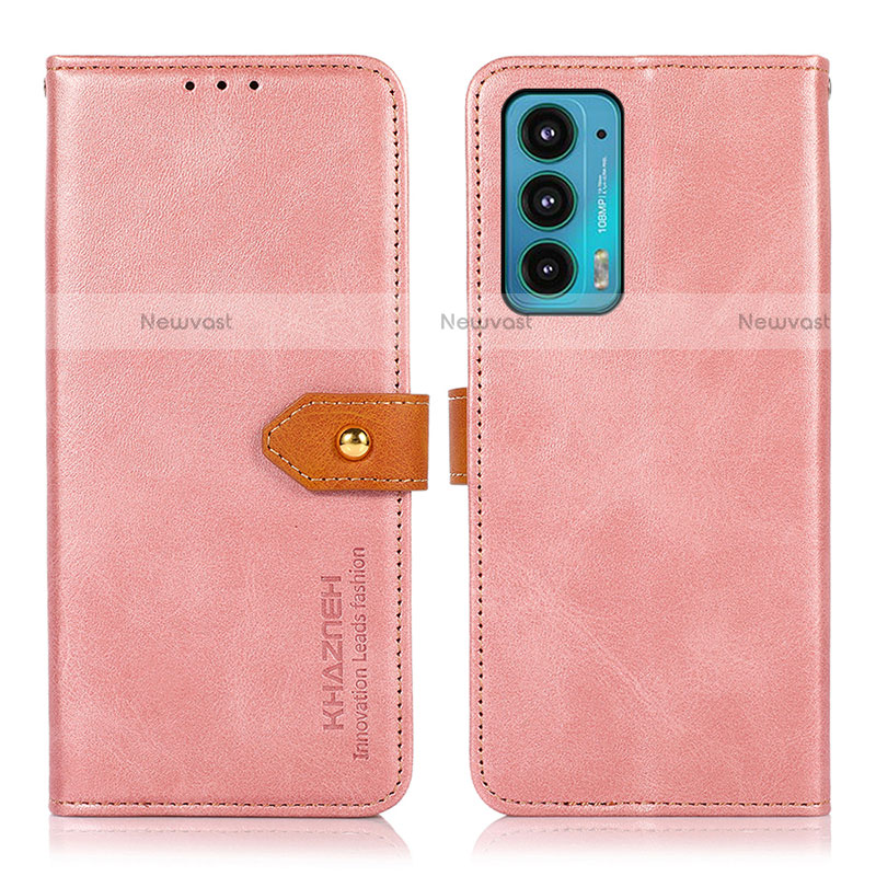 Leather Case Stands Flip Cover Holder N07P for Motorola Moto Edge 20 5G Pink